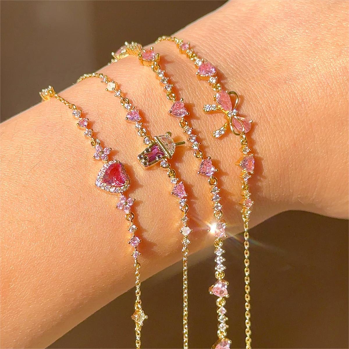 Cute and sweet bracelet with heart zircon, butterfly knot, Valentine's Day bead gift, popular item