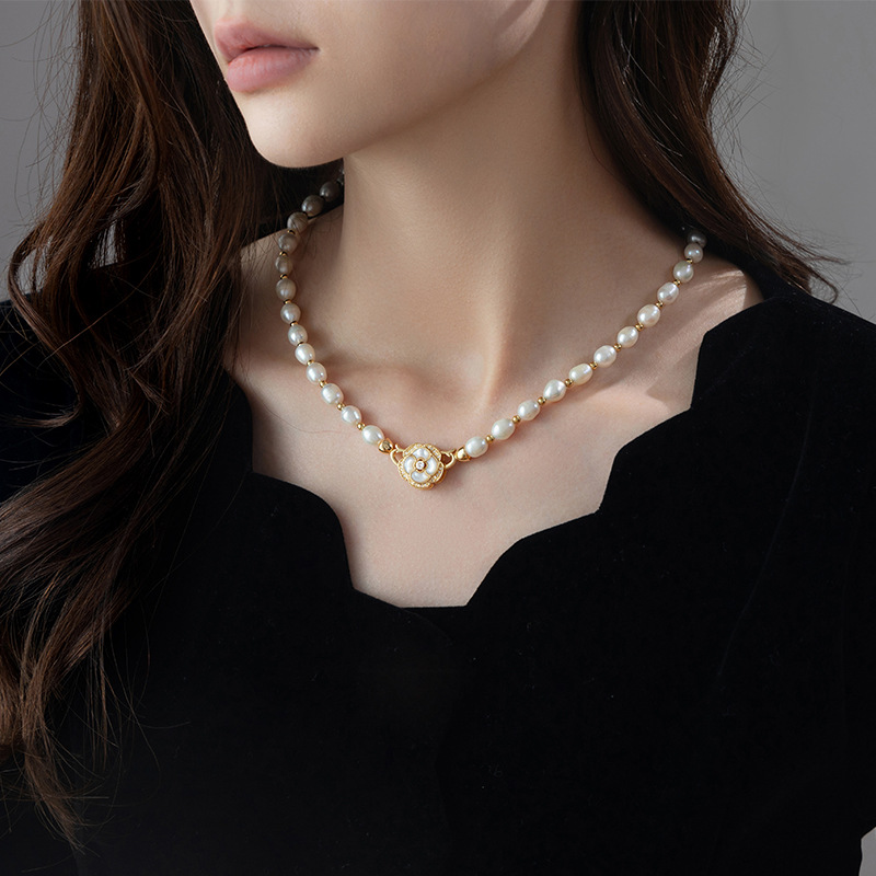 7mm long natural freshwater pearl necklace, sweater chain, small fragrance style necklace, collarbone chain