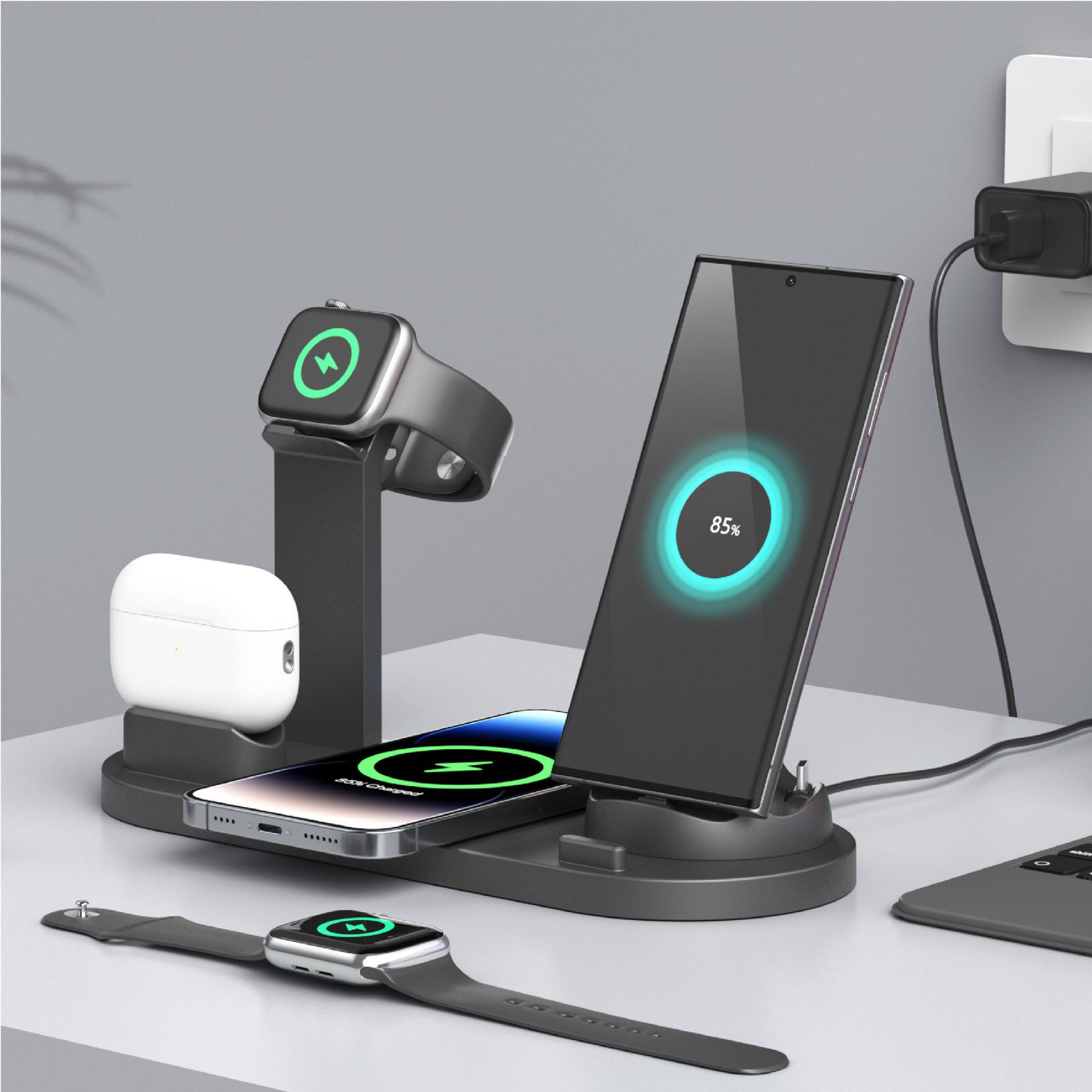 Multifunctional 6-in-1 Wireless Charger for Apple Phone Earphone Hand