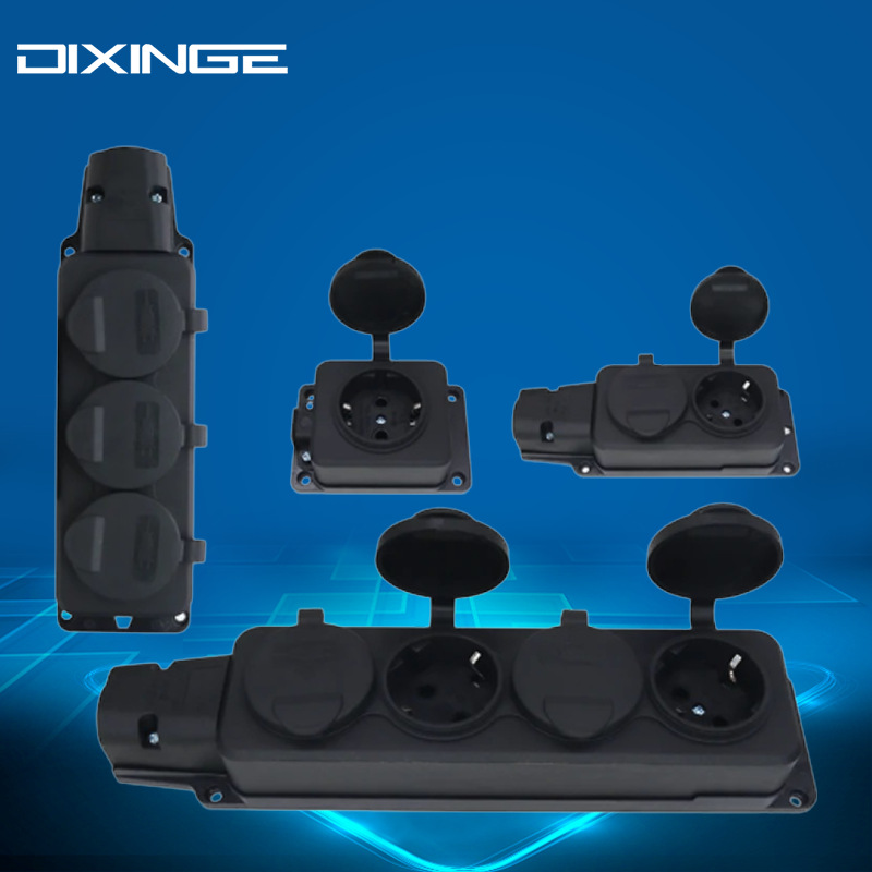 Black IP54 impact-resistant 16A wireless waterproof European standard power strip German waterproof power strip European standard junction board