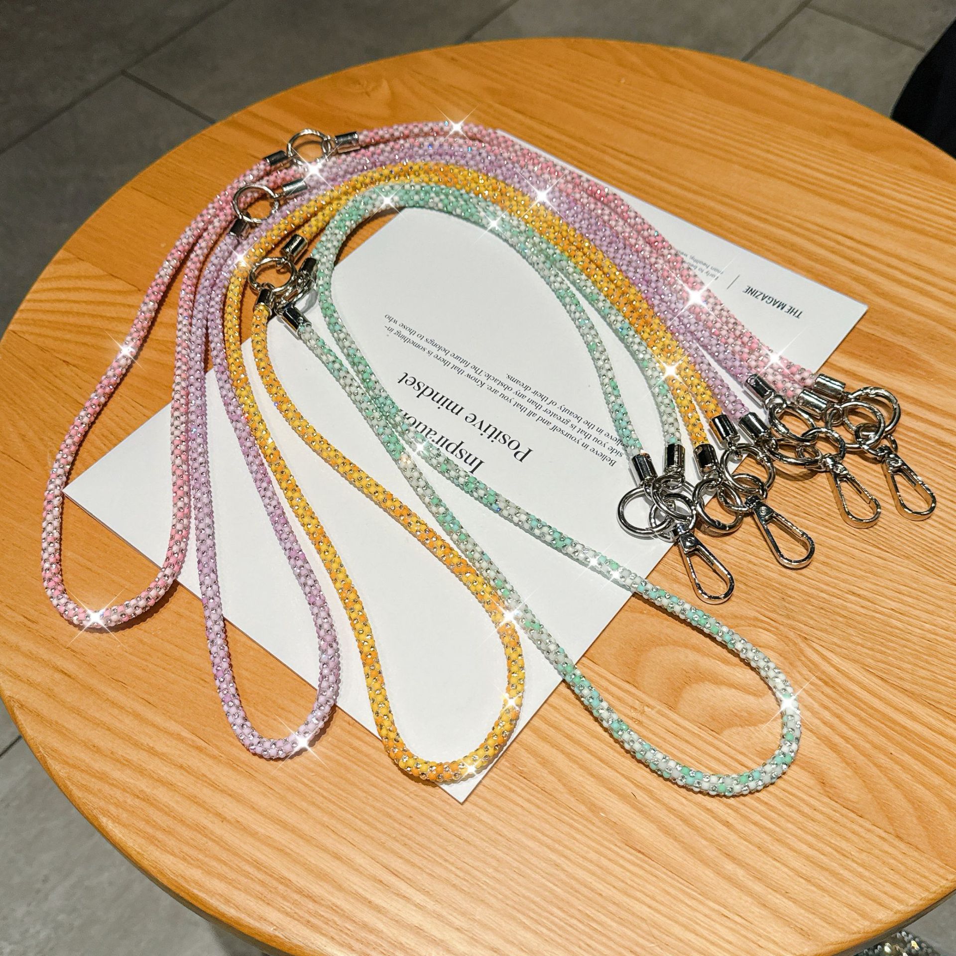 Mixed Colorful Diamond Multi-function Phone Lanyard Long Bag Crossbody Chain Badge Necklace Anti-loss Wrist Chain