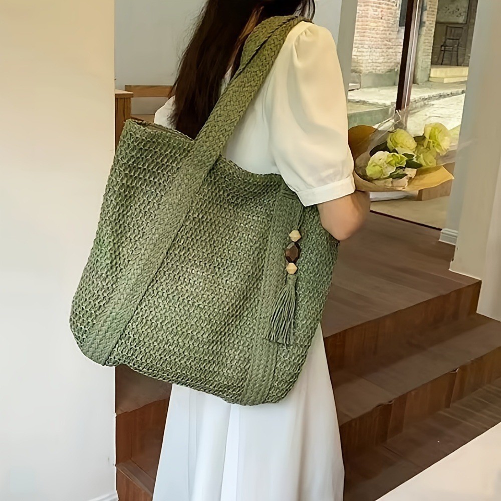 New Fringe Straw Bag Casual Woven Women's Bag Large Capacity Single Shoulder Tote Bag Women's Vacation Beach Bag Straw Bag