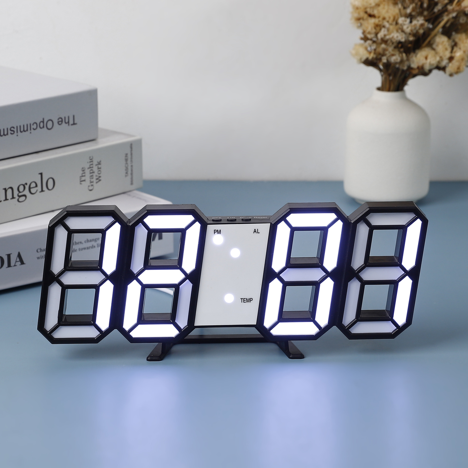 Digital alarm clock with adjustable night light brightness, simple desktop clock, wall-mounted LED electronic alarm clock