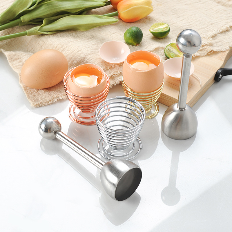 304 Stainless Steel Spring Egg Opener Egg Holder Set Elastic Egg Cracker Household Egg Opener