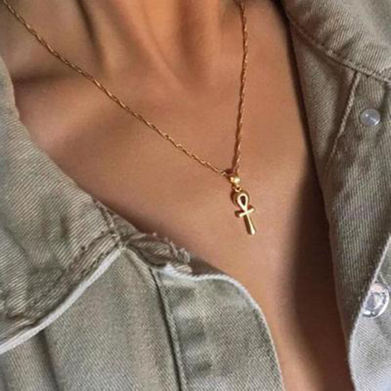 Jewelry Simple Metal Cross Pendant Necklace Women Collarbone Necklace