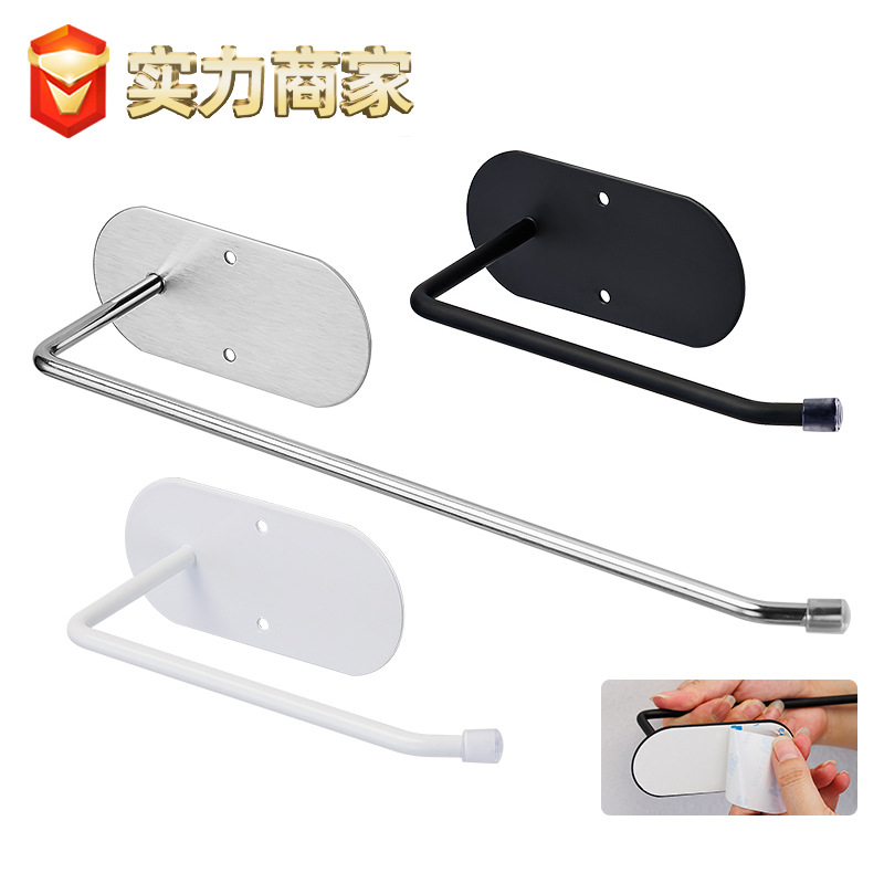 Kitchen Paper Towel Rack No-Drill Dishcloth Bracket Roll Paper Rod Plastic Wrap Wall-Mounted Rack Storage Shelf Wall Storage Rack