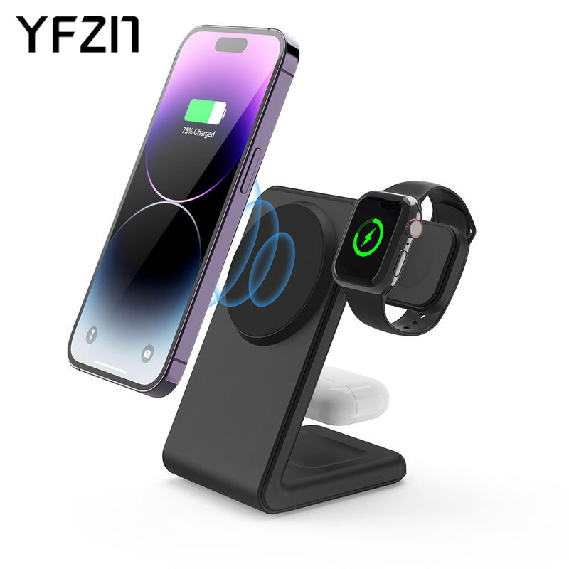 KCFCC certified three-in-one magnetic wireless charger 15W Max Magsafe fast charging strong magnetic