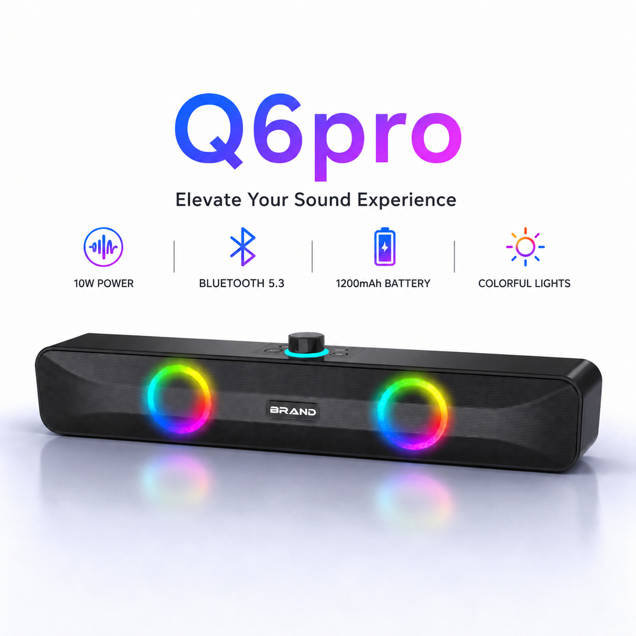 5.3 wireless Bluetooth speaker, 10W high power, plug-in card USB, long-strip stereo soundbar, direct shipping