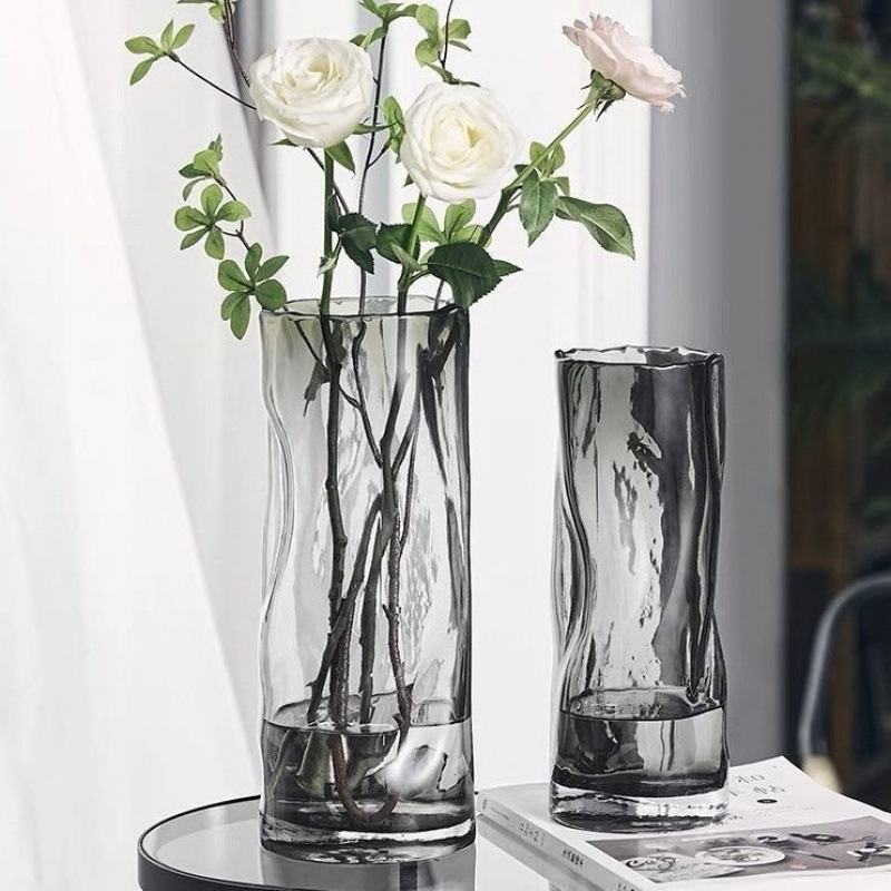 Glass vase straight transparent water flower fresh lily lucky bamboo living room decoration ornament