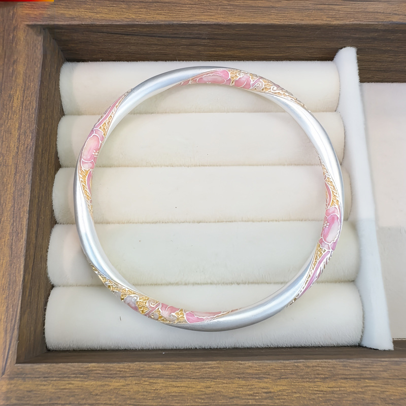 Silver-plated pure silver 999 foot silver bracelet bracelet national style enamel color drunk spring breeze women gold tracing closed