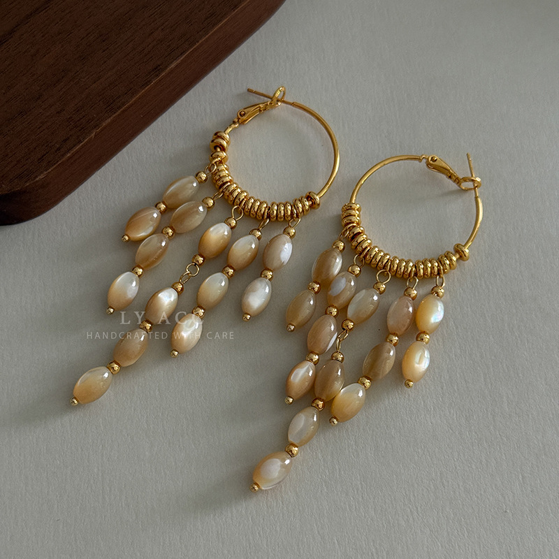 Pearl Bead Tassel Earrings Drop Earrings Small Elegant Bohemian Earrings for Women