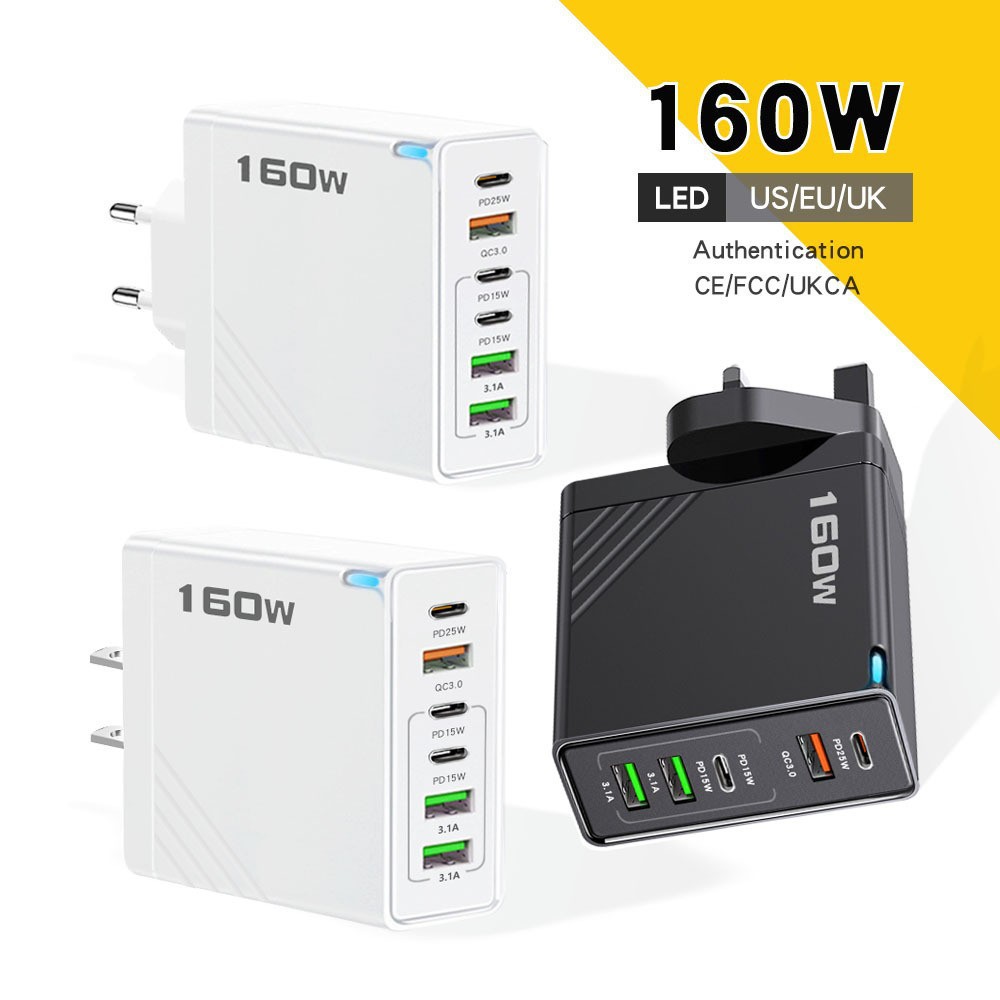 160W Multi-Port PD Fast Charger 3USB+3TYPE-C UK Plug for Apple Huawei Xiaomi Plug