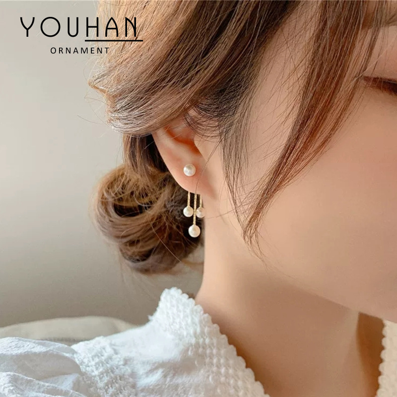 S925 silver needle long tassel earrings pearl ear drops anti-lost simple ear thread ear accessories