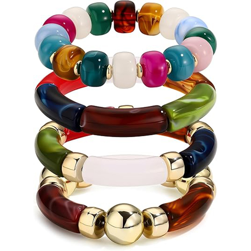 Acrylic Curved Tube Bracelet Marble Pattern Curved Bamboo Tube Elastic Bracelet Exaggerated Hand Jewelry