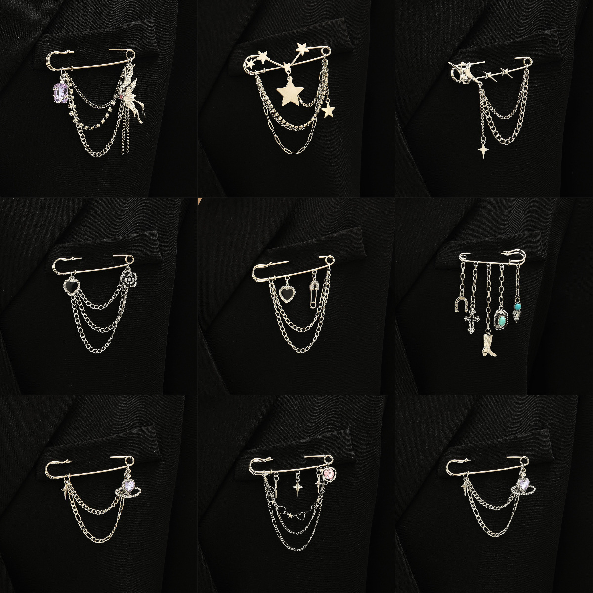 Accessories Paperclip Chain Brooch Men Women Punk Hip Hop Love Pin Suit Tassel Accessories
