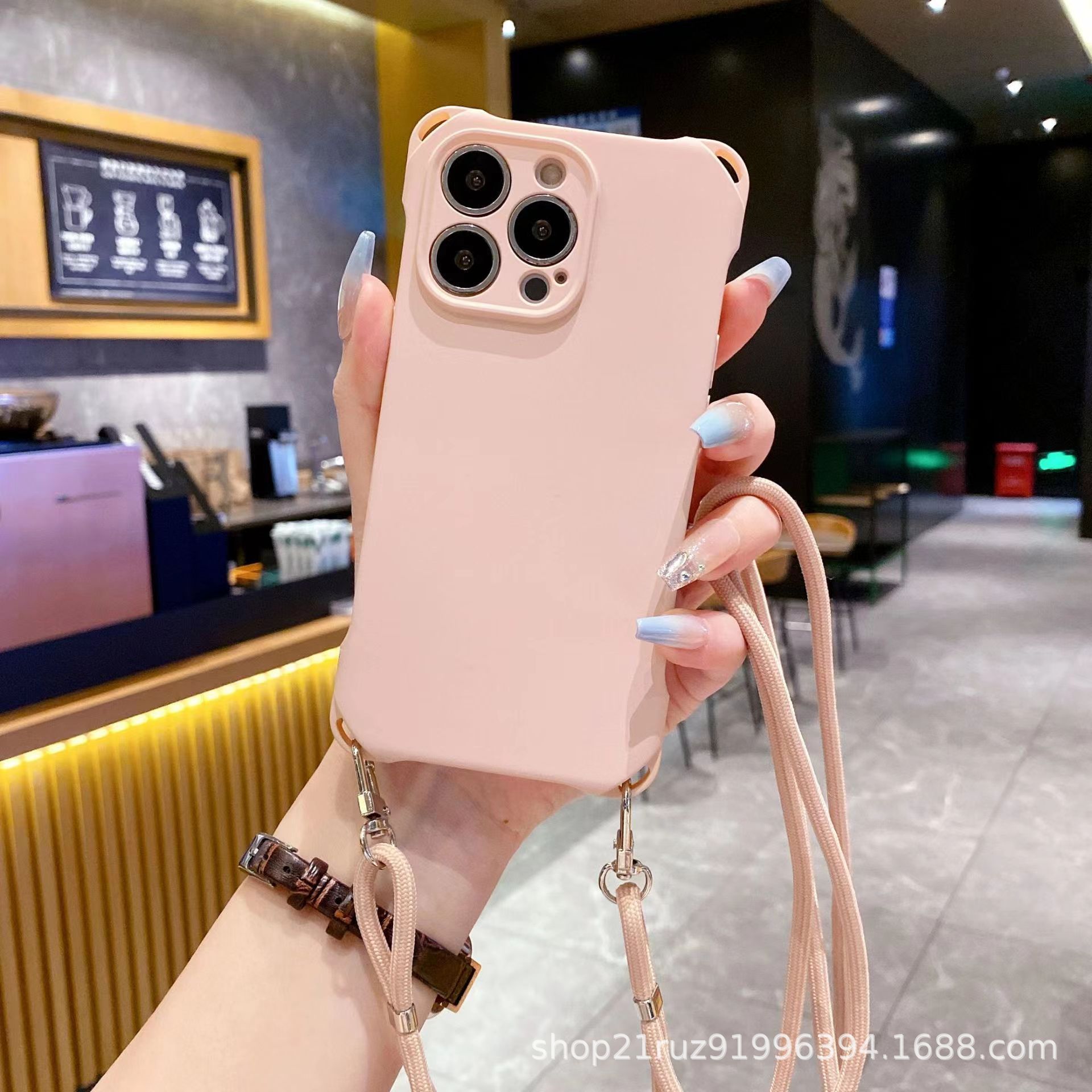 Lanyard compatible iPhone 14 Pro Max phone case 13 four-corner anti-drop 12 liquid silicone case lanyard phone case