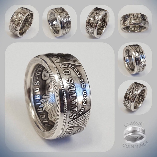 Zhenrong new USA national motto E Pluribus Unum coin ring plated s925 Thai silver bar ring band