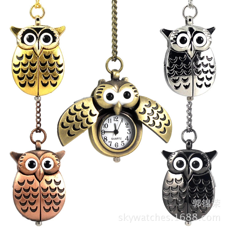 Cartoon Owl Pocket Watch Quartz Long Chain Pocket Watch