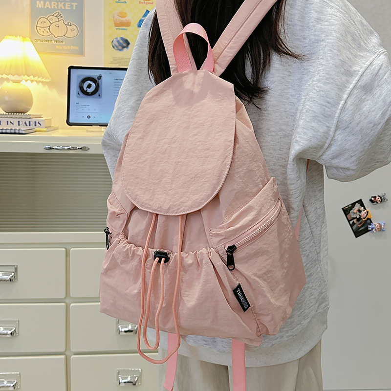 New Niche Lightweight Nylon Fabric Backpack Women Casual Drawstring Travel Large Capacity Backpack