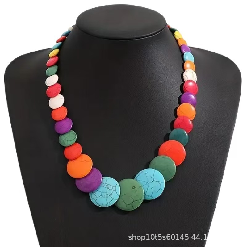 New beach style colorful stone necklace exaggerated锁骨链 handmade accessories