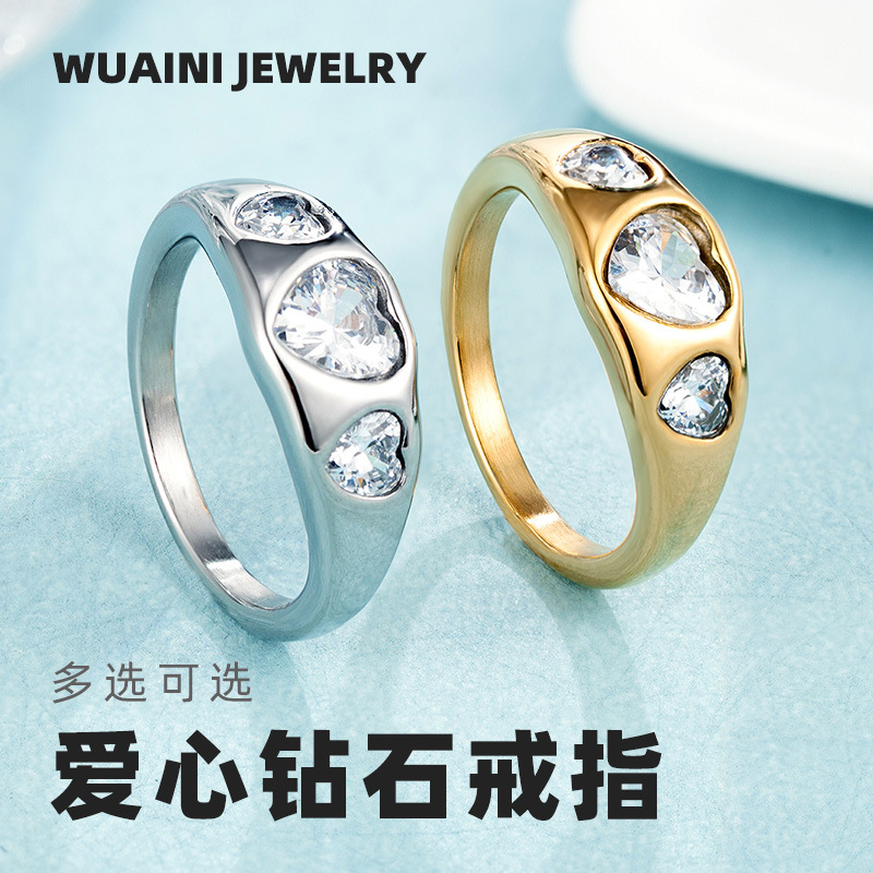 Love Zirconia Ring for Women, Niche Ring, Titanium Steel Electroplated 18K Gold Jewelry