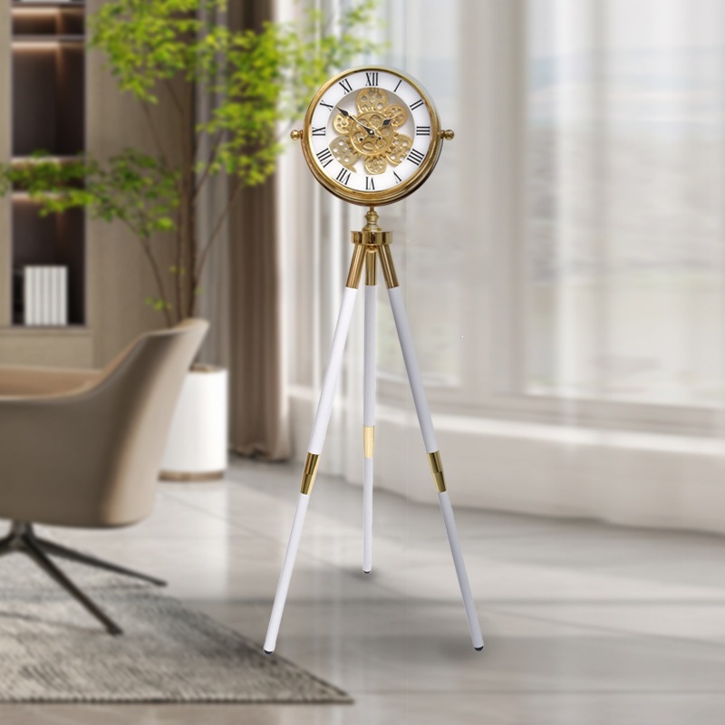 Nordic Tripod Floor Clock Living Room Home Decorative Ornament American Style Gear Rotating Standing Clock