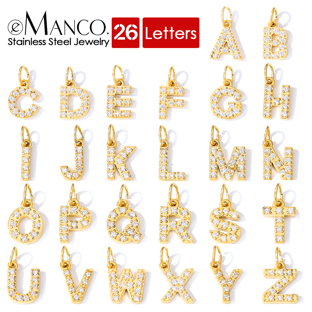 eManco Full Diamond Stainless Steel Jewelry Accessories Letter Single Pendant DIY Zircon Necklace Bracelet Charm