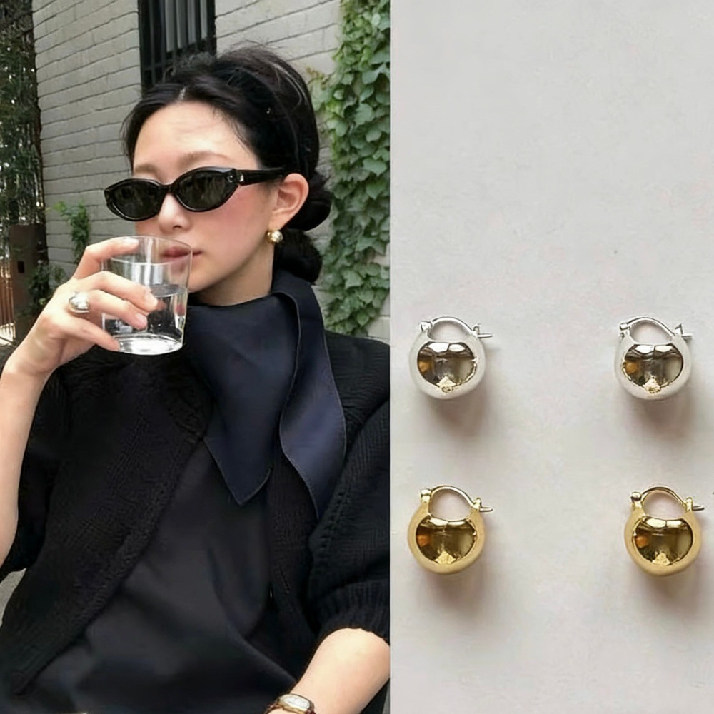 Fever smooth surface earrings for women, simple design gold and silver spherical ear clips