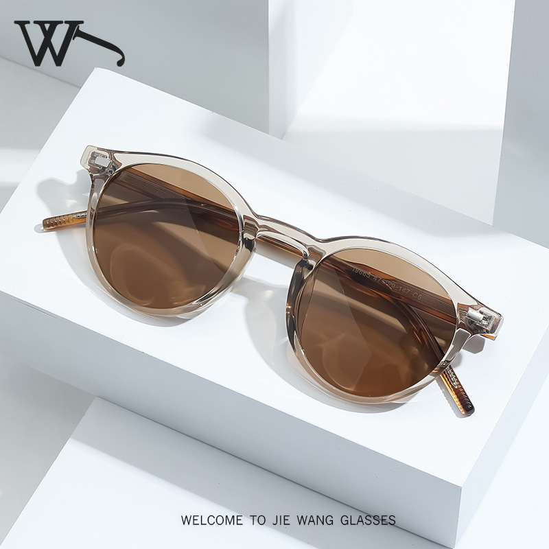 New Brown Round Frame Sunglasses TR Pin Leg UV Protection Polarized Sunglasses