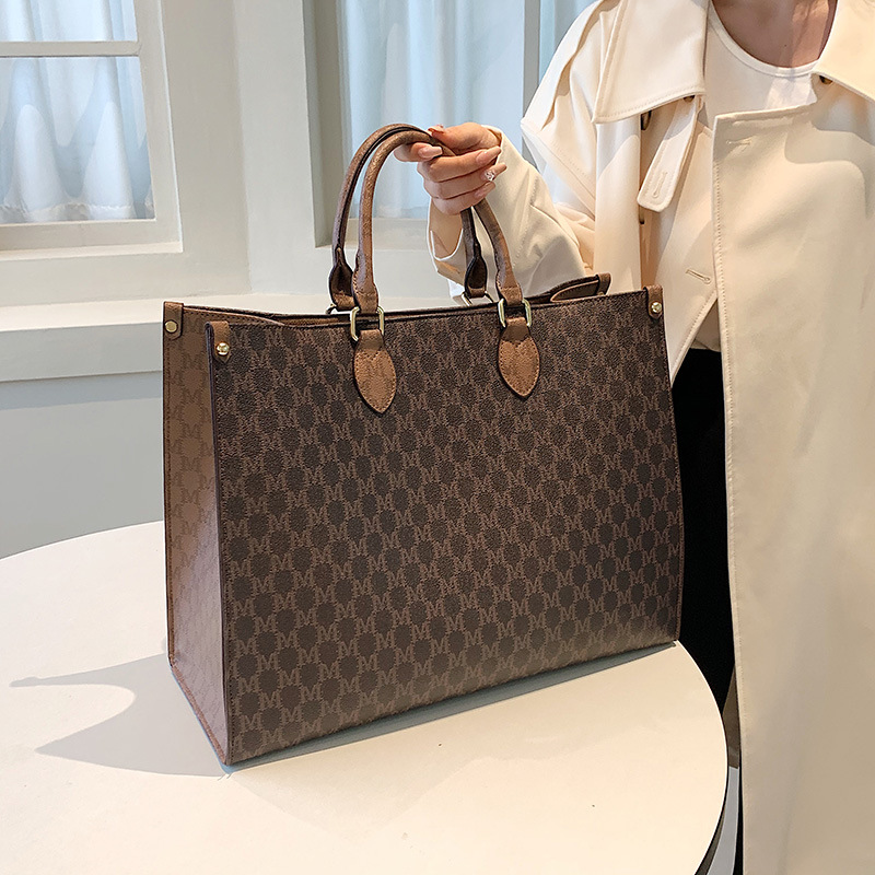 L large capacity women's shoulder bag large tote bag old flower letter tote bag PU commuting handbag women