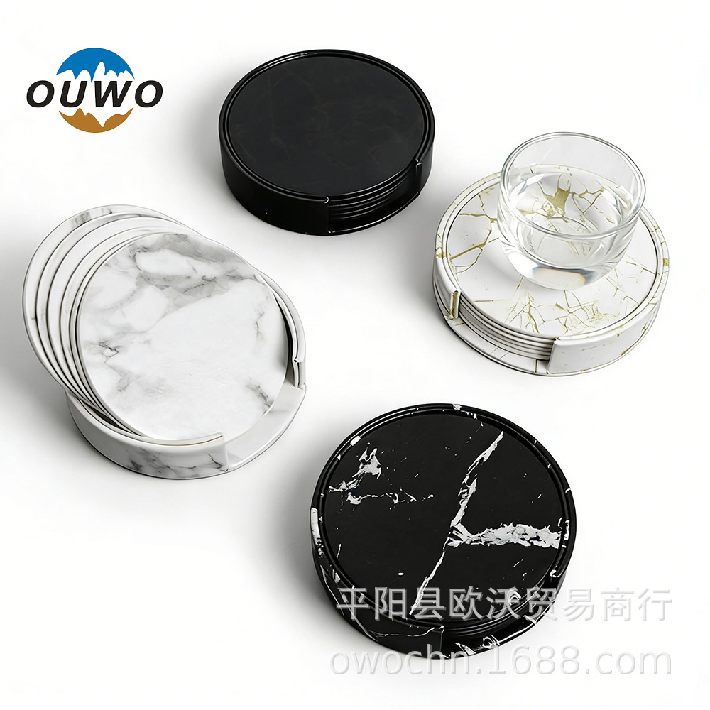 10CM wired leather round PU tea set heat insulation pad leather coaster logo