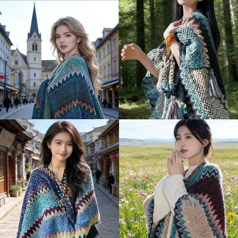 Deer velvet shawl ethnic style travel cape shawl women new Yunnan Lijiang knitted cape warm
