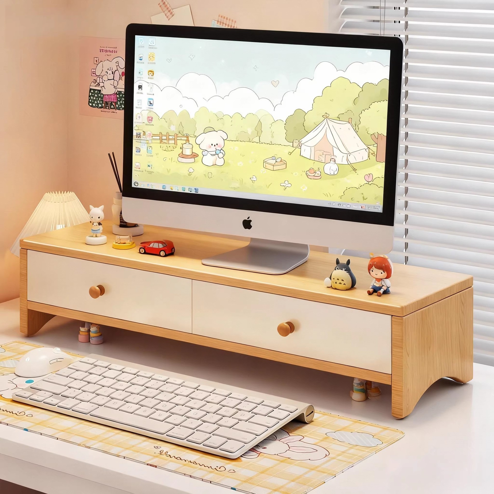 Computer Heightening Stand, Desktop Monitor Screen Stand, Heat Dissipation Rack with Drawer, Office Desk Organizer