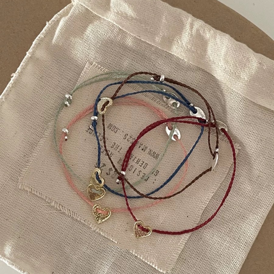Small colorful heart bracelet simple S925 sterling silver multicolor handmade woven rope for women