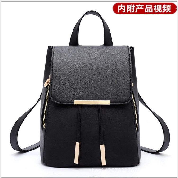 2023 new double zipper iron edge drawstring flap PU backpack for women