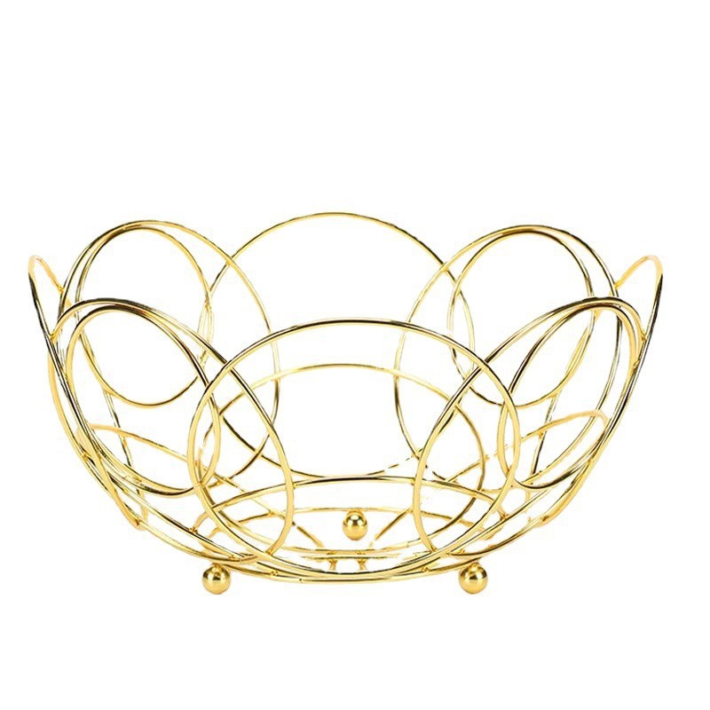 Home kitchen storage basket European-style round fruit basket electroplated gold and silver iron fruit basket