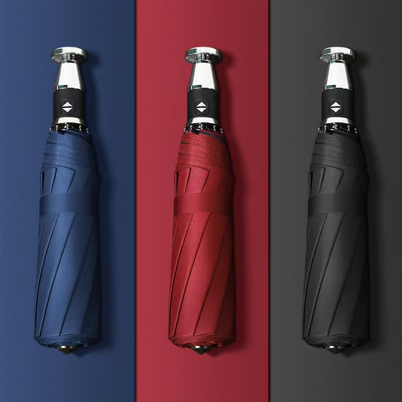 Ten-Rib Window Breaker Fully Automatic Folding Car Umbrella Men Automatic Black Glue Sunscreen Sun and Rain Dual-Use Umbrella Printable Logo
