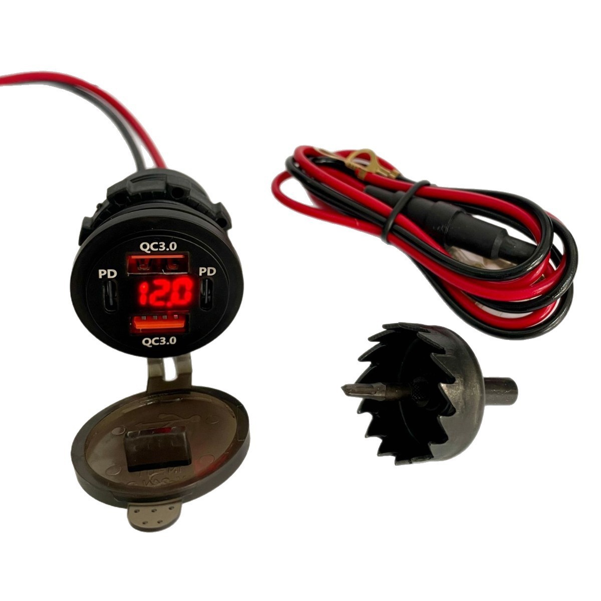 Modified Car Motorcycle Four-Port Digital Display Car Charger PD+QC3.0 Fast Charge Phone Retrofit Car Charger