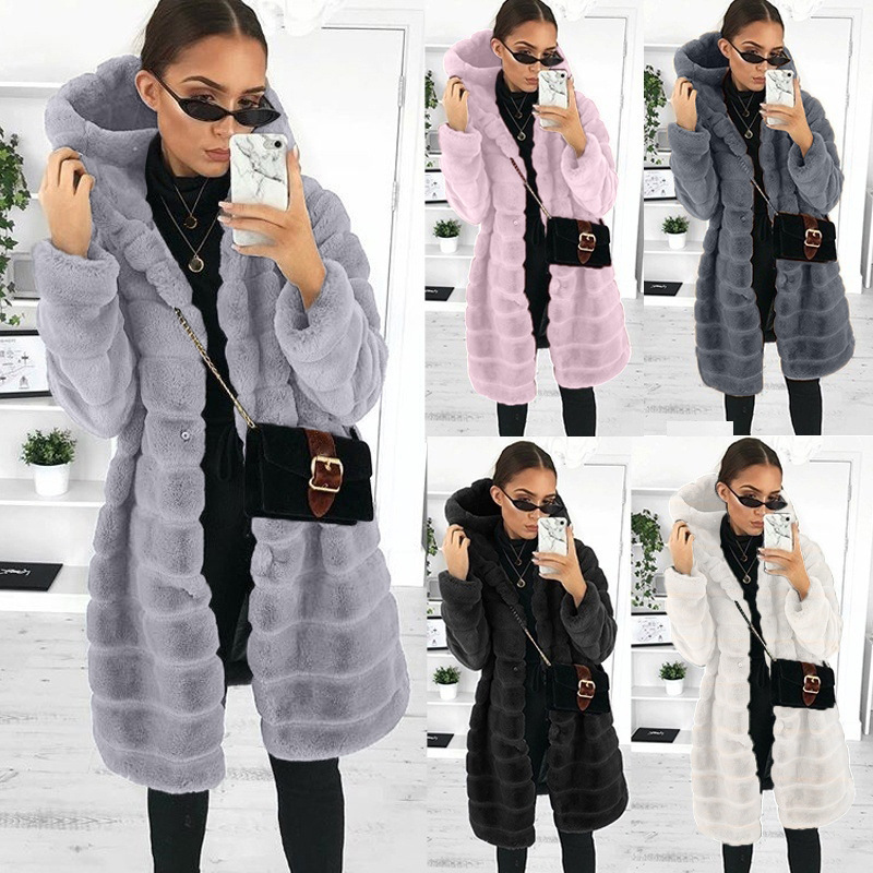 Fur autumn/winter faux fur imitation mink long hooded fur jacket women's coat warm