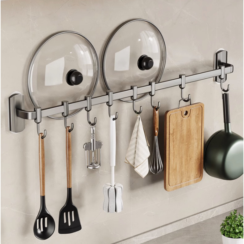 Ermo kitchen hook no-drill hanging rod storage rack spatula spoon rack space aluminum hook wall-mounted storage
