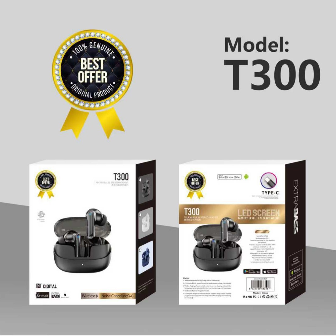 T300 wireless Bluetooth headset long battery life high sound quality in-ear large capacity gaming tws Bluetooth headset
