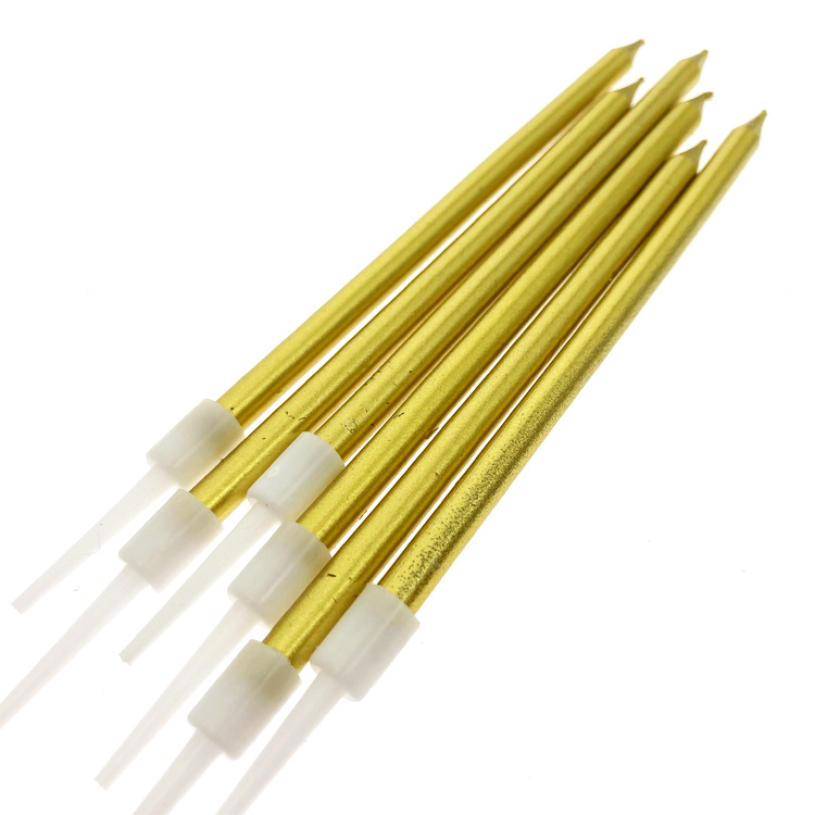 5ZW Long Rod Gold Silver Colorful Gold-Plated Pencil Birthday Candle Dessert Table Cake Baking Supplies 6 Pieces Box