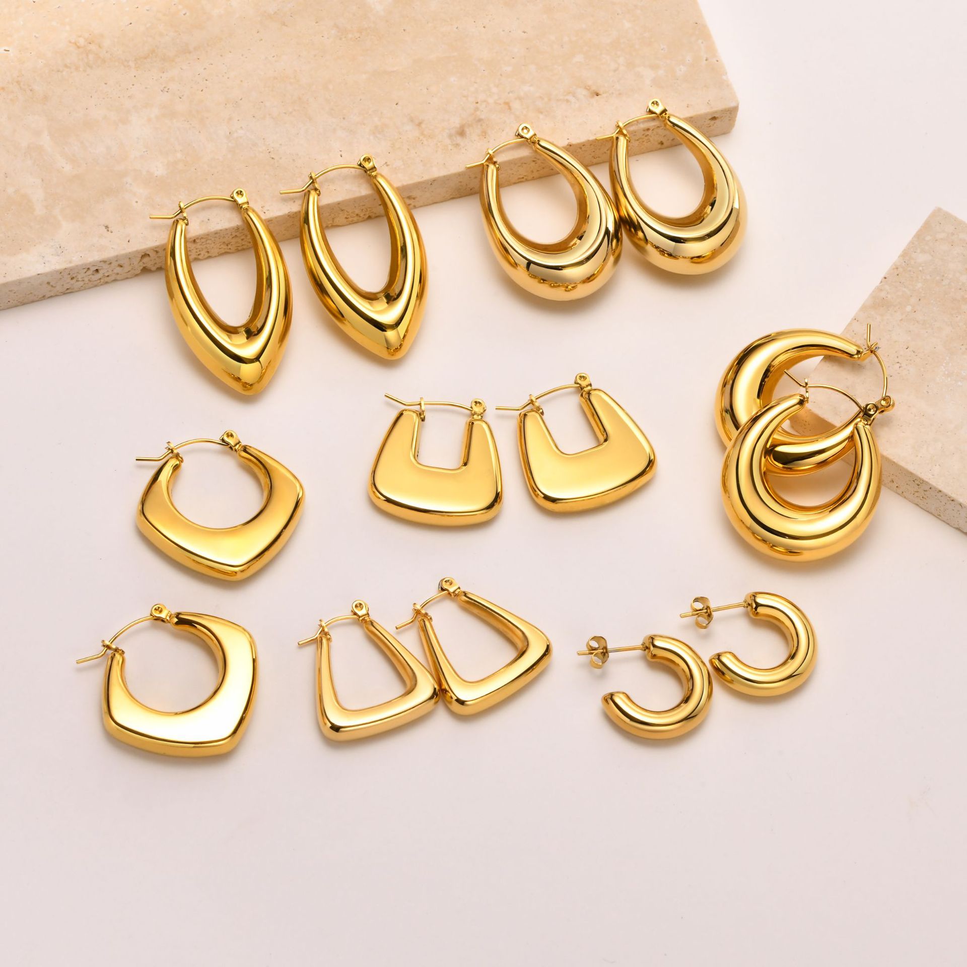 Stainless steel hollow earrings women geometric titanium steel ear hoops