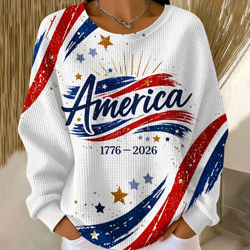 2026 Autumn Winter Women's New Patriotic USA Founding Print Women's Casual Round Neck Sweatshirt