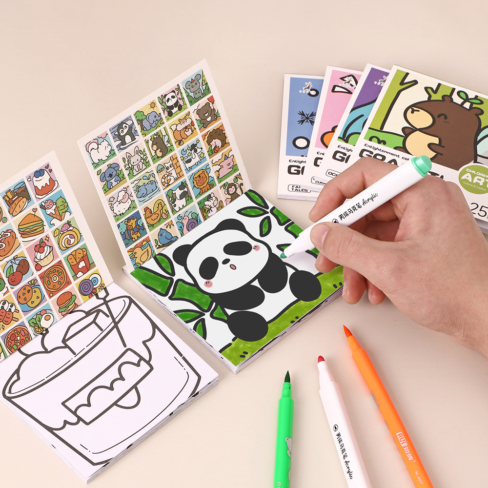 Cartoon portable coloring book kindergarten children coloring book 25 sheets mini watercolor coloring book painting graffiti book