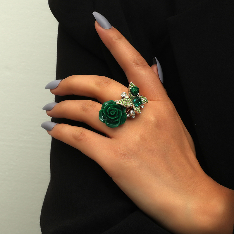 High-quality rose ring ethnic style butterfly ring Bohemian alloy jewelry