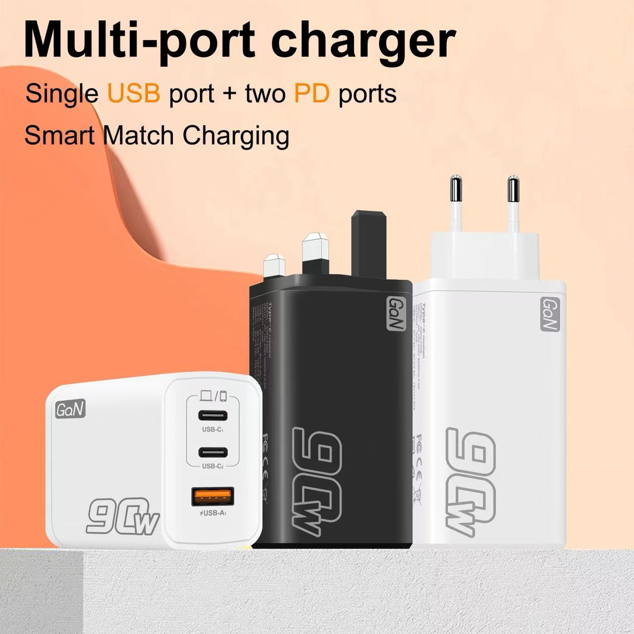 90W GaN Charger PD Fast Charge Phone Charging Head 2C+PD Laptop Universal GaN Power Supply