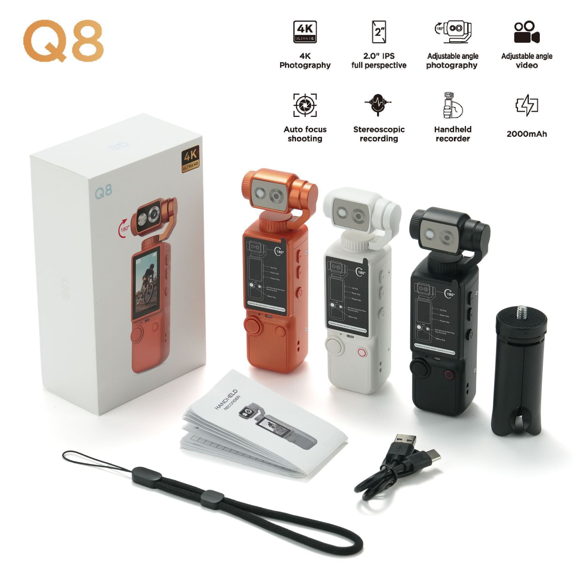 Q8 handheld outdoor sports camera ultra-clear autofocus conference recording portable pocket camera