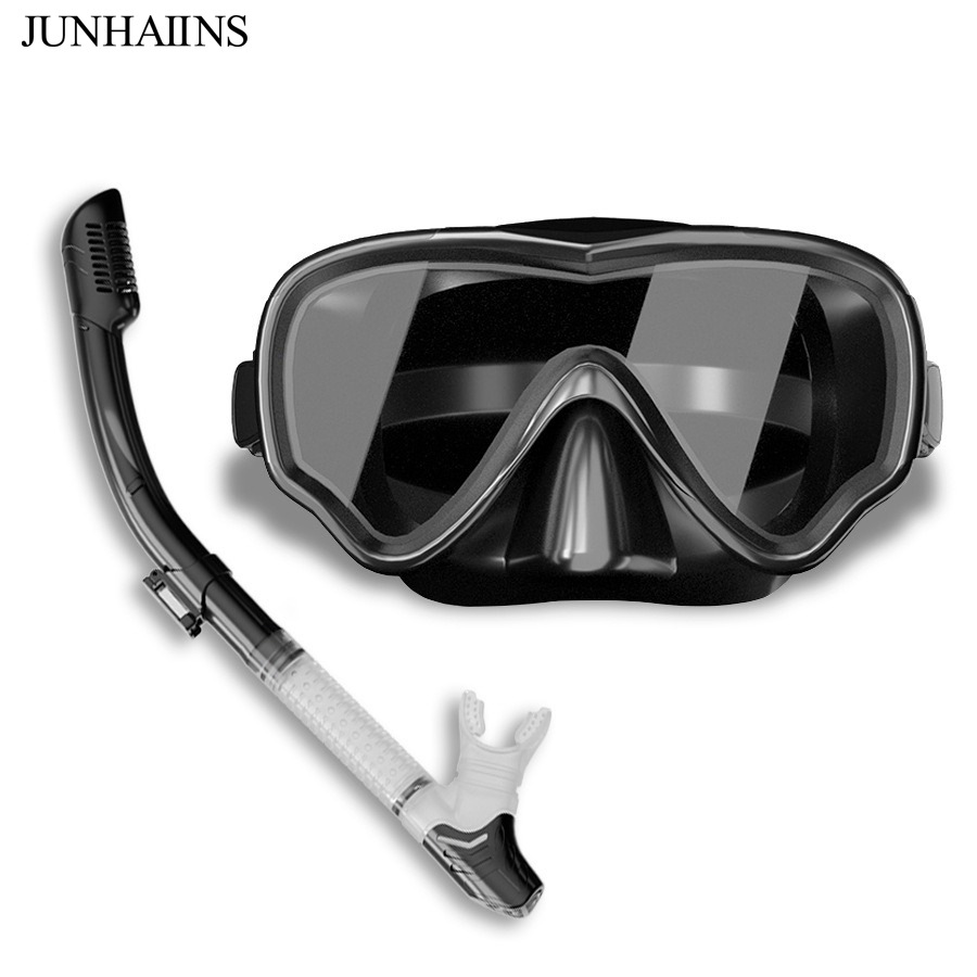 JUNHAIINS diving mask snorkel set for men and women adult large frame silicone diving mask