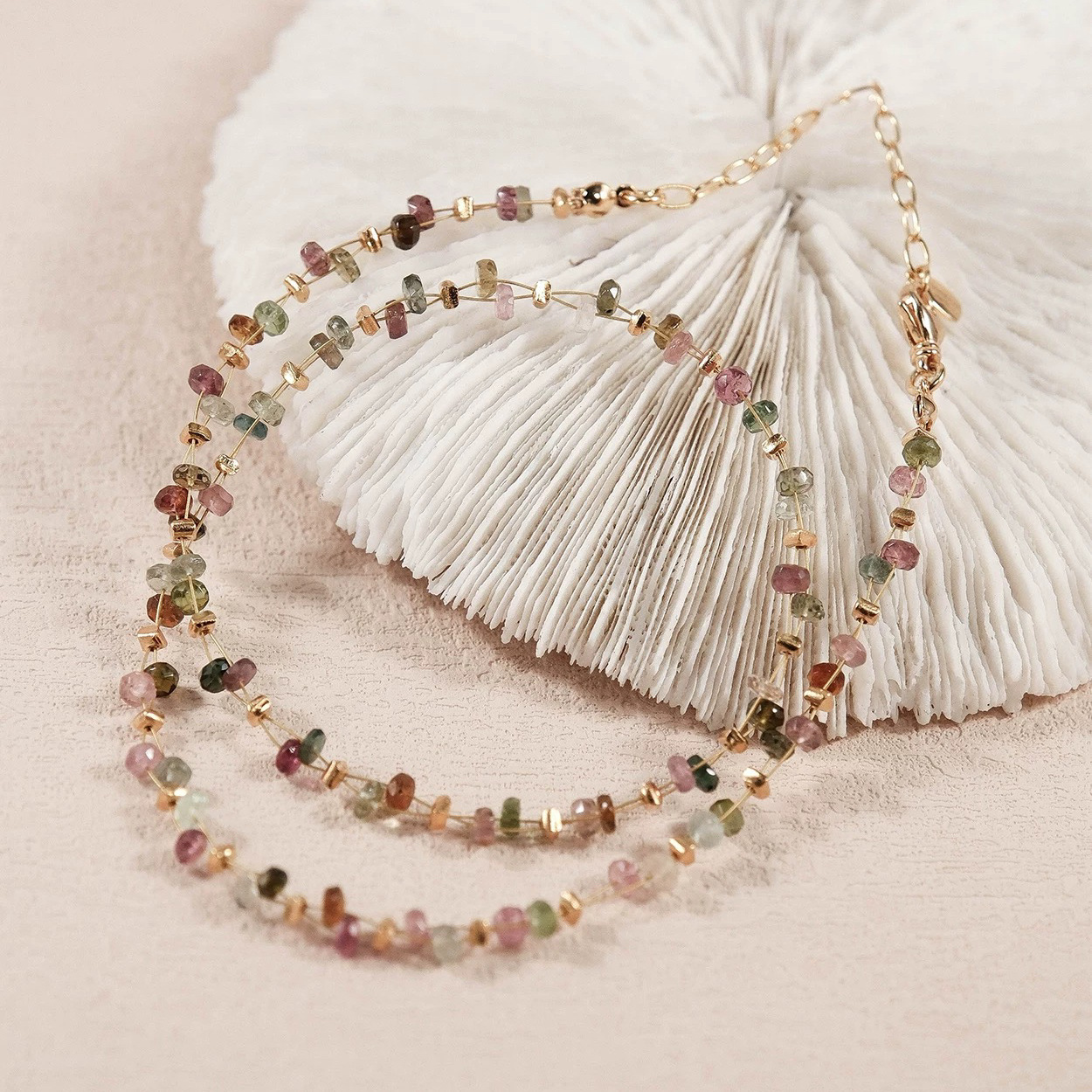 Yuanyou natural tourmaline colorful bead necklace women's spring summer dopamine collarbone chain simple